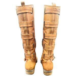 👢 Arturo Chiang Brown Tall Leather Boots Women’s 7M – Buckle Strap Riding Style